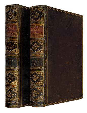 PEPYS, SAMUEL. Memoirs . . . comprising his Diary from 1659 to 1669.  2 vols.  1825
